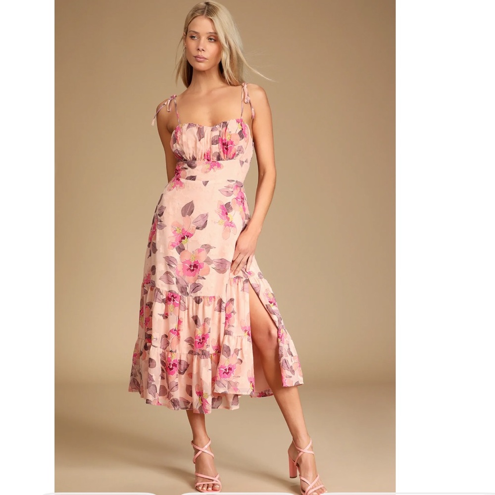 Lulu's Pink Floral Midi Dress